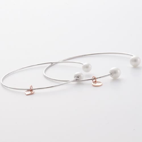 Silver-seawater double pearl bangle bracelet_